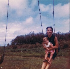 Katherine (Kat) McDougal Wheeler McCandless; Ruth Bennett McDougal Dorrough on swing in Saipan